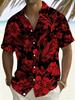 Red Floral Pattern Men'S Plus Size Short Sleeve Hawaiian Shirt, Casual Vacation Shirt, Summer New Print Top