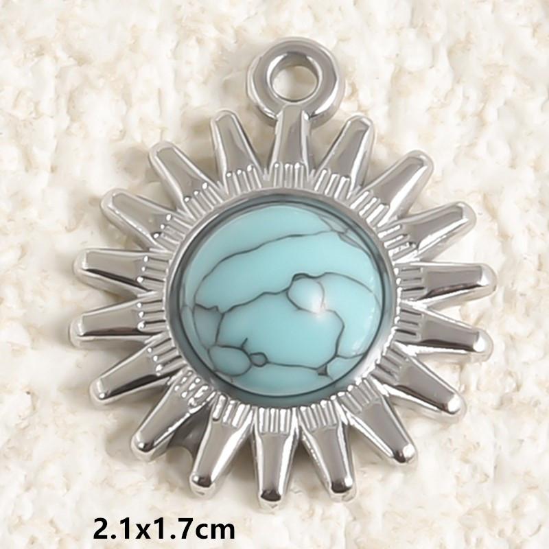 DIY Vintage Sun Oval Charm Stainless Steel Pendants For Jewelry Making Supplies Turquoise Charm Necklace Earrings Decor Findings