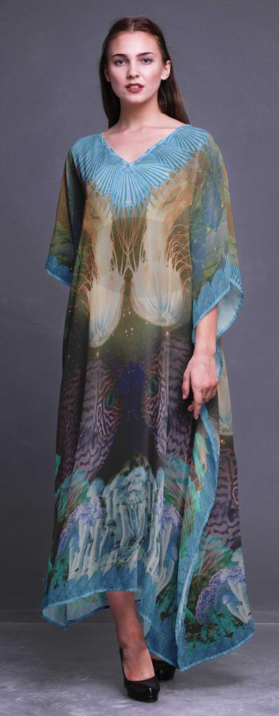 Phagun Clown Fish & Shell Ocean Ladies Kaftan Holiday Loungewear Maxi Dress Beach