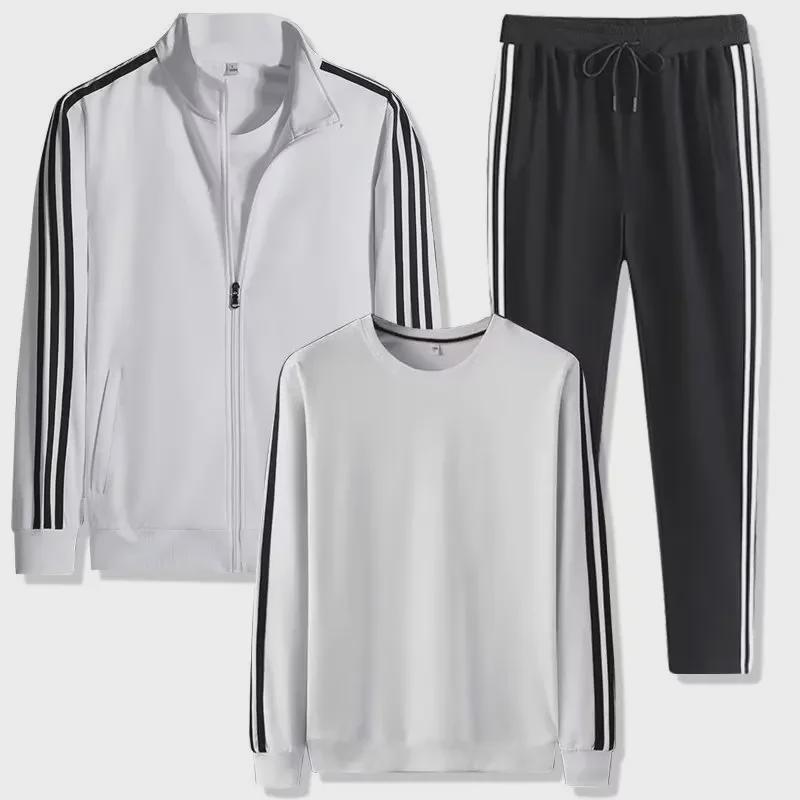 Men's Three-Piece Casual Sports Suit: Spring/Autumn Running Jacket with Three-Stripe Design