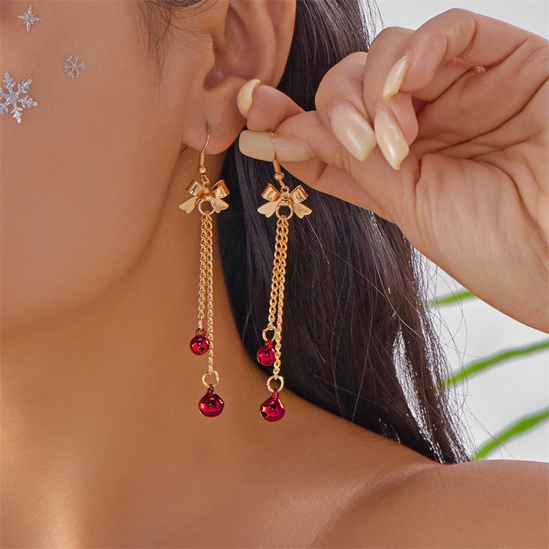 Festive Red & Green Bell Tassel Earrings - Stylish Alloy Design for Women