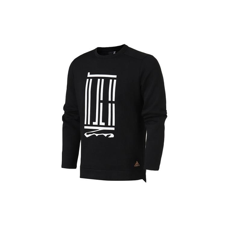 adidas Wj Crew Sroty Printing Pattern Sports Round Neck Pullover Black Men s DT2461 XL