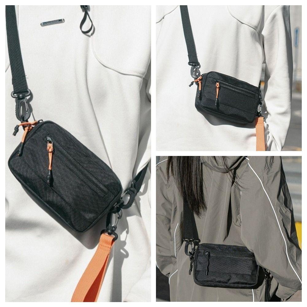 All-match Square Nyl Crossbody Bag Lightweight Black Single Shoulder Bag Korean Style Wide Shoulder Strap Messenger Bag Hiking