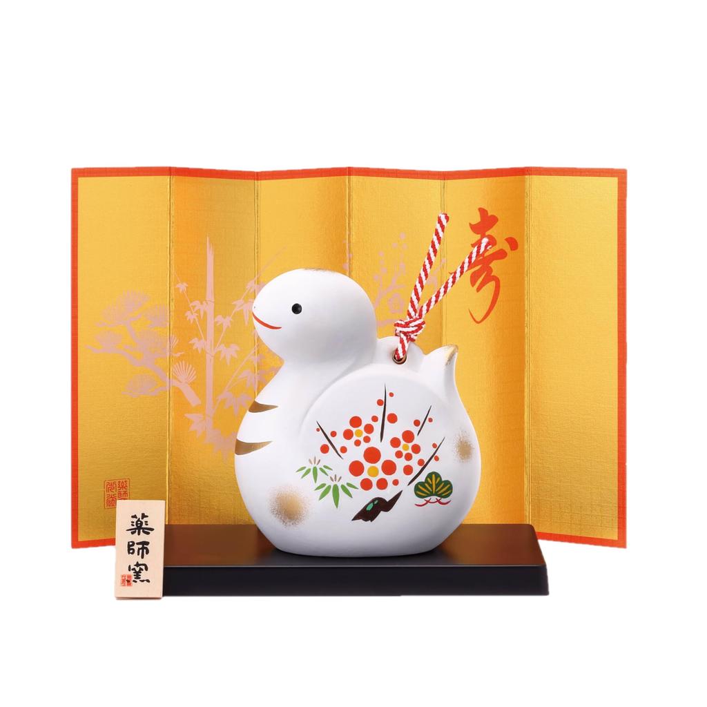 Yakushigama Blessing Longevity Snake 34 Nishiki-sai (Clay Bell, Large)