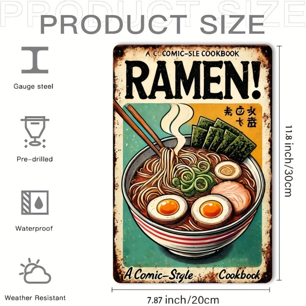 Vintage "Ramen!" Tin Sign - Humorous Comic-Style Cookbook Art - Rustic Metal Decor for Home Kitchens & Cafes - Durable, Colorful