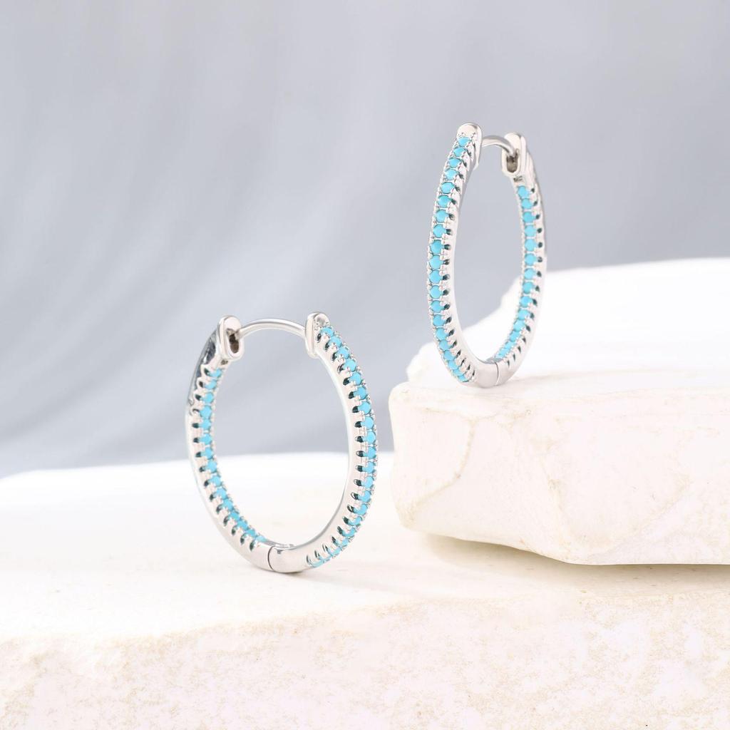 Elegant Aquamarine Zircon Circle Earrings - High-End European and American Style, Versatile Luxury Accessories for Women