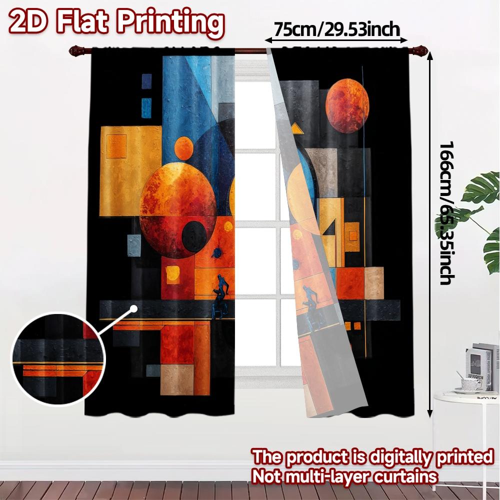 2pcs, 2D FLAT PRINTING Curtains (Without Rod) Cosmic Geometry Print Popular Curtains Prints Light Filtering Curtains Thermal