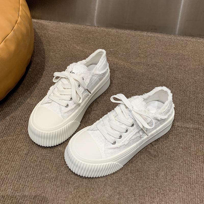 New Fashion Women's Thick Slippers with Baotou Women's Summer Outfit Spring and Autumn Slip-on White Canvas Shoes Zapatos Mujer