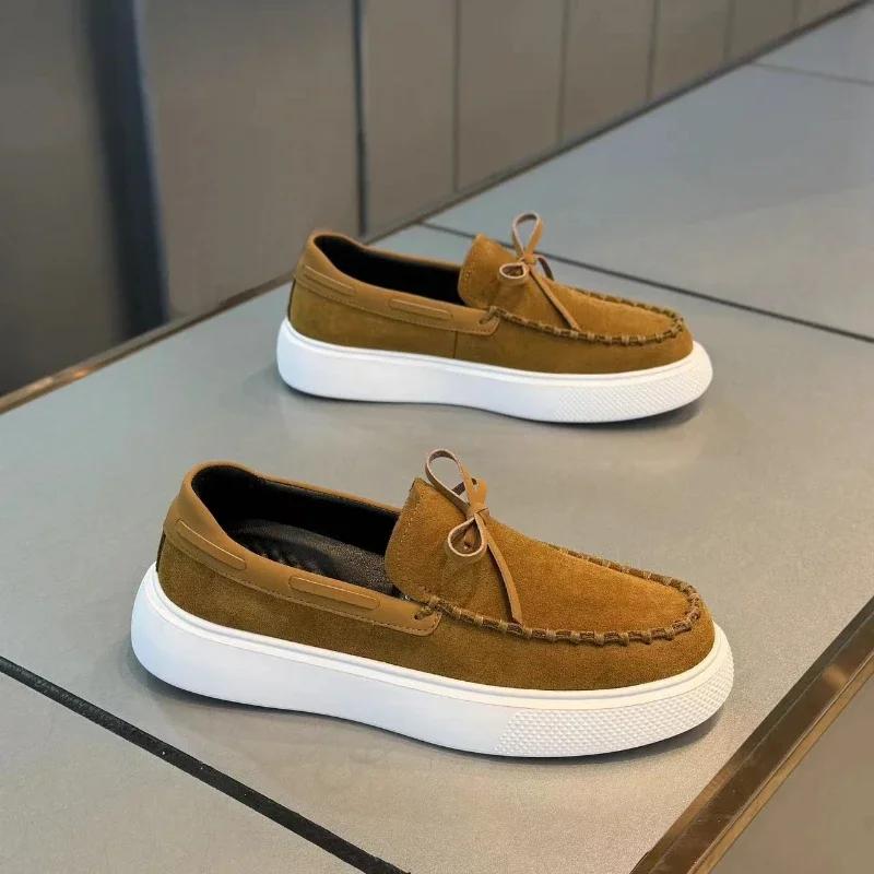 Men's Spring New Matte Leather Solid Color Board Shoes Are Versatile, Breathable, Lightweight, and Soft Soled Single Shoes