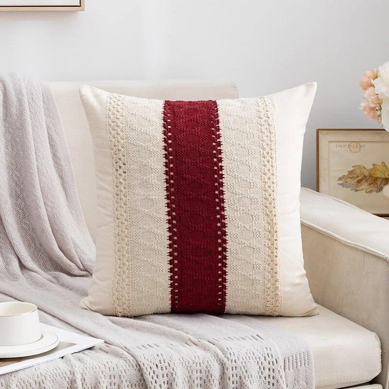 

1 шт. тканая декоративная наволочка для подушки в фермерском стиле для дивана, хлопковая мешковина, декоративная подушка в стиле бохо, нейтральная подушка 45X45cm бордовый