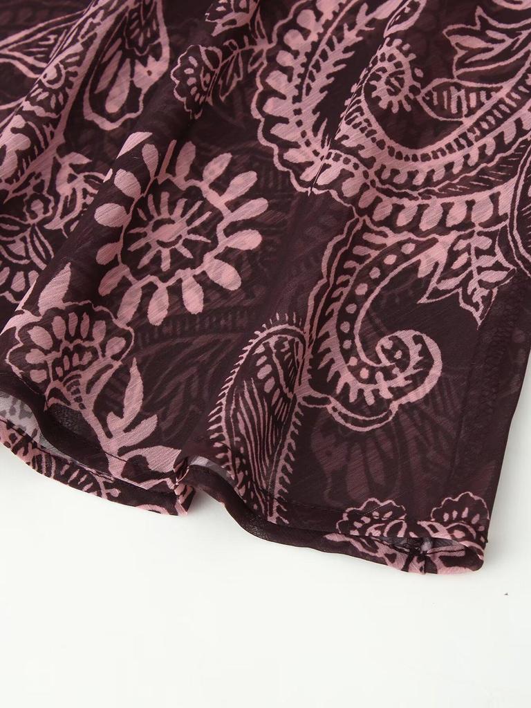 חצאית שיפון מודפסת בסגנון אירופאי לנשים, עם מכפלת רחבה, סתיו 2025