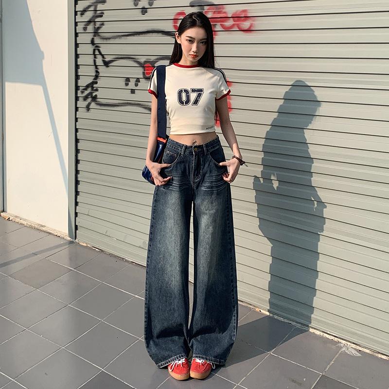 

Женские ретро синие джинсы с завышенной талией, облегающие, вареные, широкие от бедра, длиной в пол - Коллекция Весна 2025 Extra Small