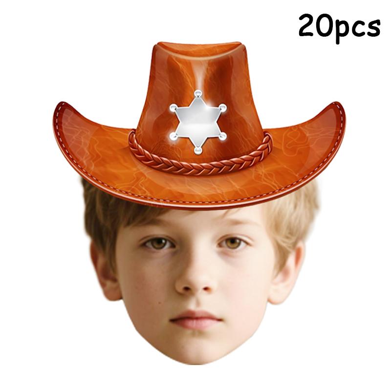 

20pcs Cowboy Hat With Customized Face Sticker Personalized Age Birthday Paper Label Custom Sealing Stickers Party Supply 5CM