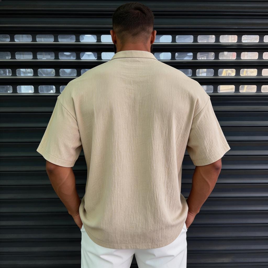 Men’s Short Sleeve V Neck Casual Loose Fit Shirt Lightweight Fabric Pullover Top for Everyday Wear