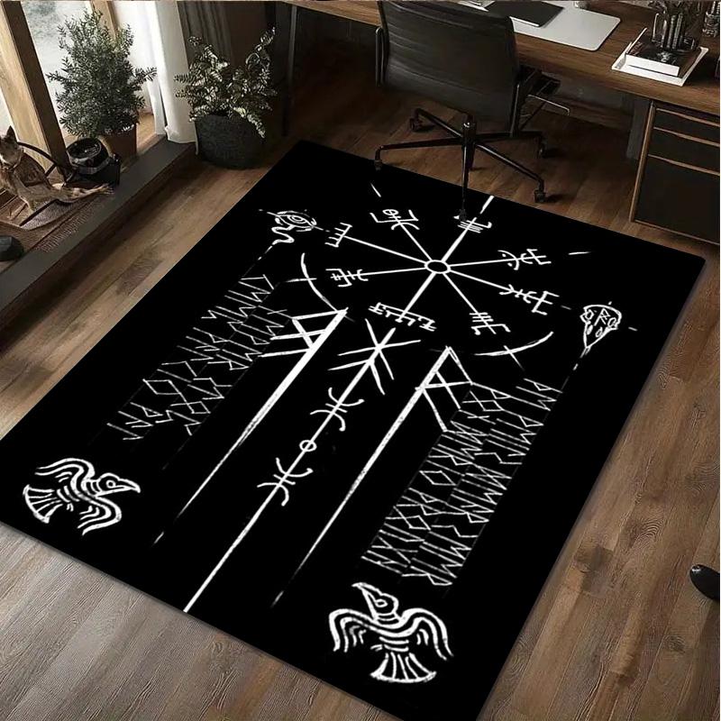 1Pc Viking Runes Print Rug - Home Decoration Carpet For Living Room Bedroom Flooring Computer Chair Area Rug