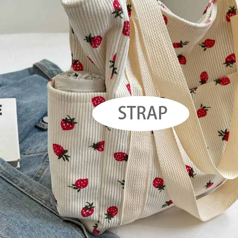 Strawberries Corduroy Handbag Sweet Women's Bag Fashionable Versatile Shoulder Bag Beautiful Simple Commuter Women's Tote Shopping Bags