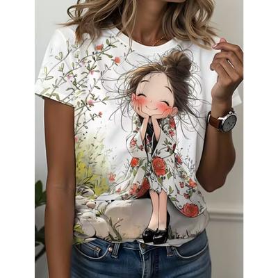 Fashion Women Cartoon Print T Shirt Funny Casual O-neck Short Sleeves T-shirt Summer Female Tee Shirt