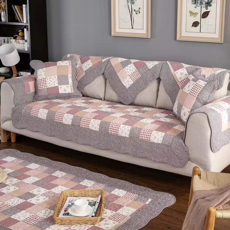 

Cotton Quilting Sofa Cushion with High-end Embroidery Blossom Non Slip Seater Pad Fully Wrapped Sofa Cover Cloth Towel Slipcover Pillowcase 45x45cm
