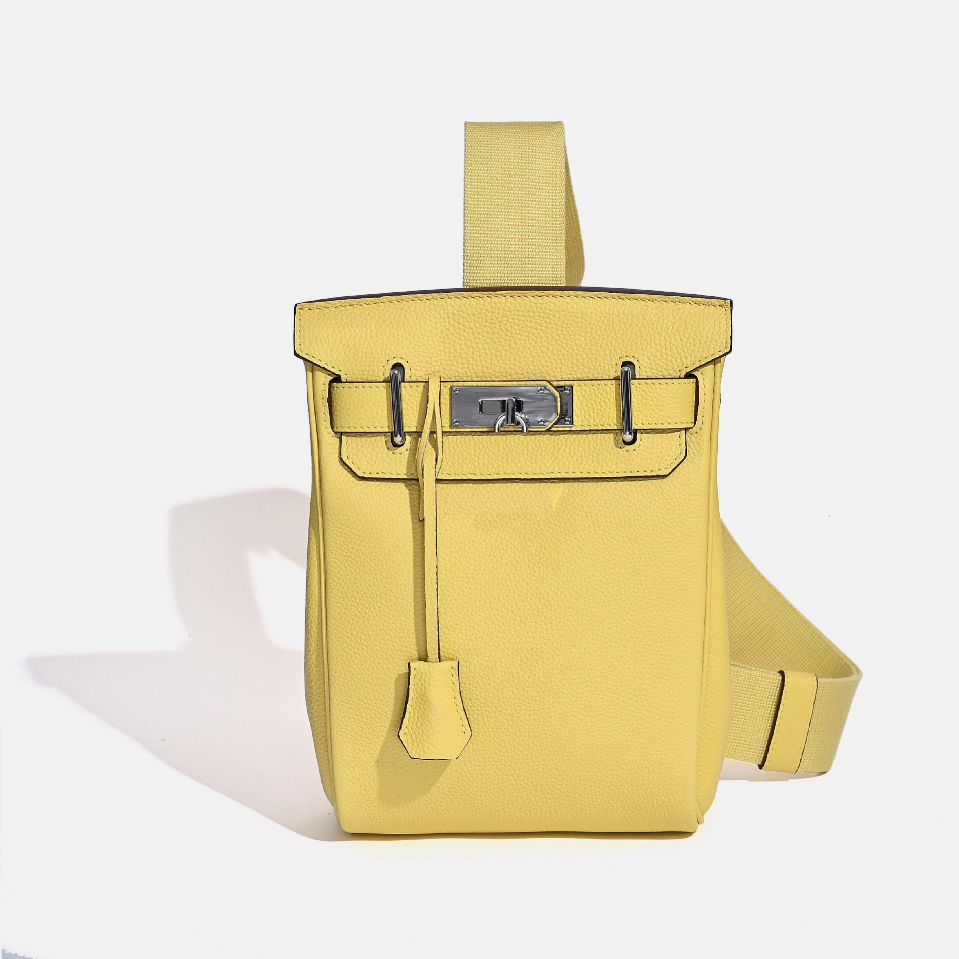 Первый слой коровьей кожи 2025 Новый стиль Унисекс Сумка через плечо Большая вместимость Натуральная кожа Мягкая сумка Модная Универсальная Женская сумка 18x8x27 жёлтый