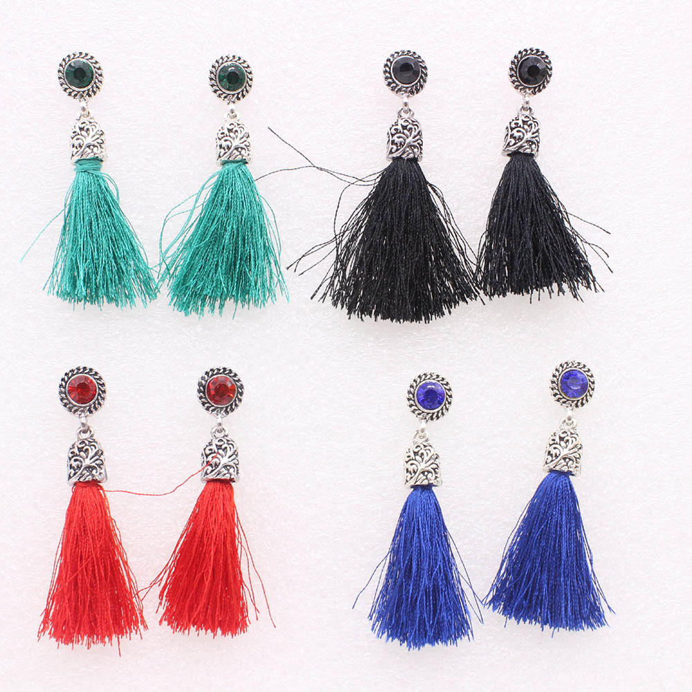 Bohemia Long Tassels Dangle Clip on Earrings Screw on backs Teardrop Girls Thread Leaf Drop Multicolor
