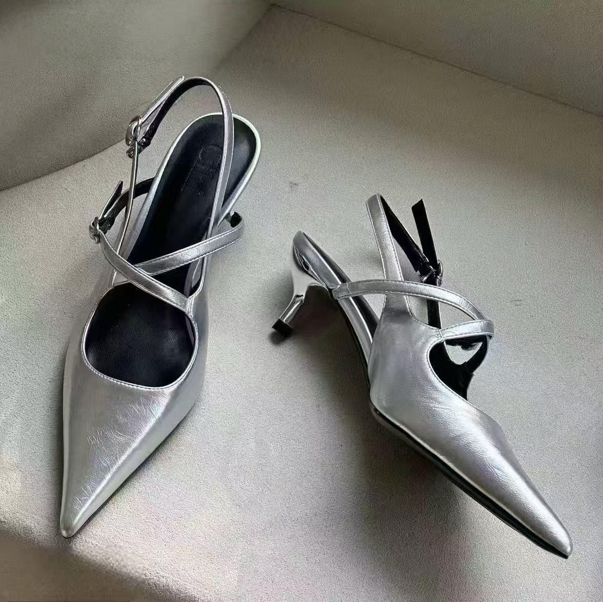 

Spring New Brand Women Sandal Shoes Fashion Pointed Toe Ankle Strap Ladies Elegant Slingback Shoes Thin Low Heel Pumps 35