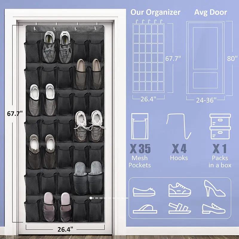 35 Pockets Over the Door Shoe Organizer Large Mesh Pockets With 4 Hooks Transparent Fabric Shoe Rack Storage Bag Box For Bedroom