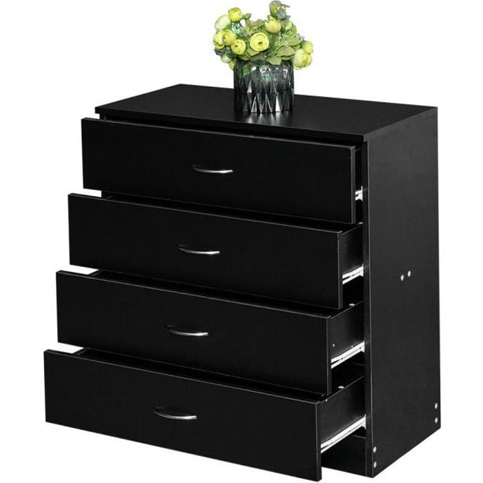 Commode de chambre avec 4 tiroirs-Buffet Commode Meuble de rangement-66 x 33 x 73cm-Noir