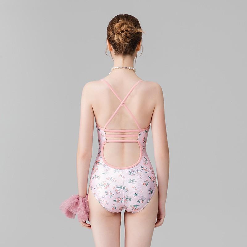 Small Fresh Pink Floral Sexy Tight-fitting Racing Sports One-piece Triangle Swimming Pool Hot Swimsuit Women