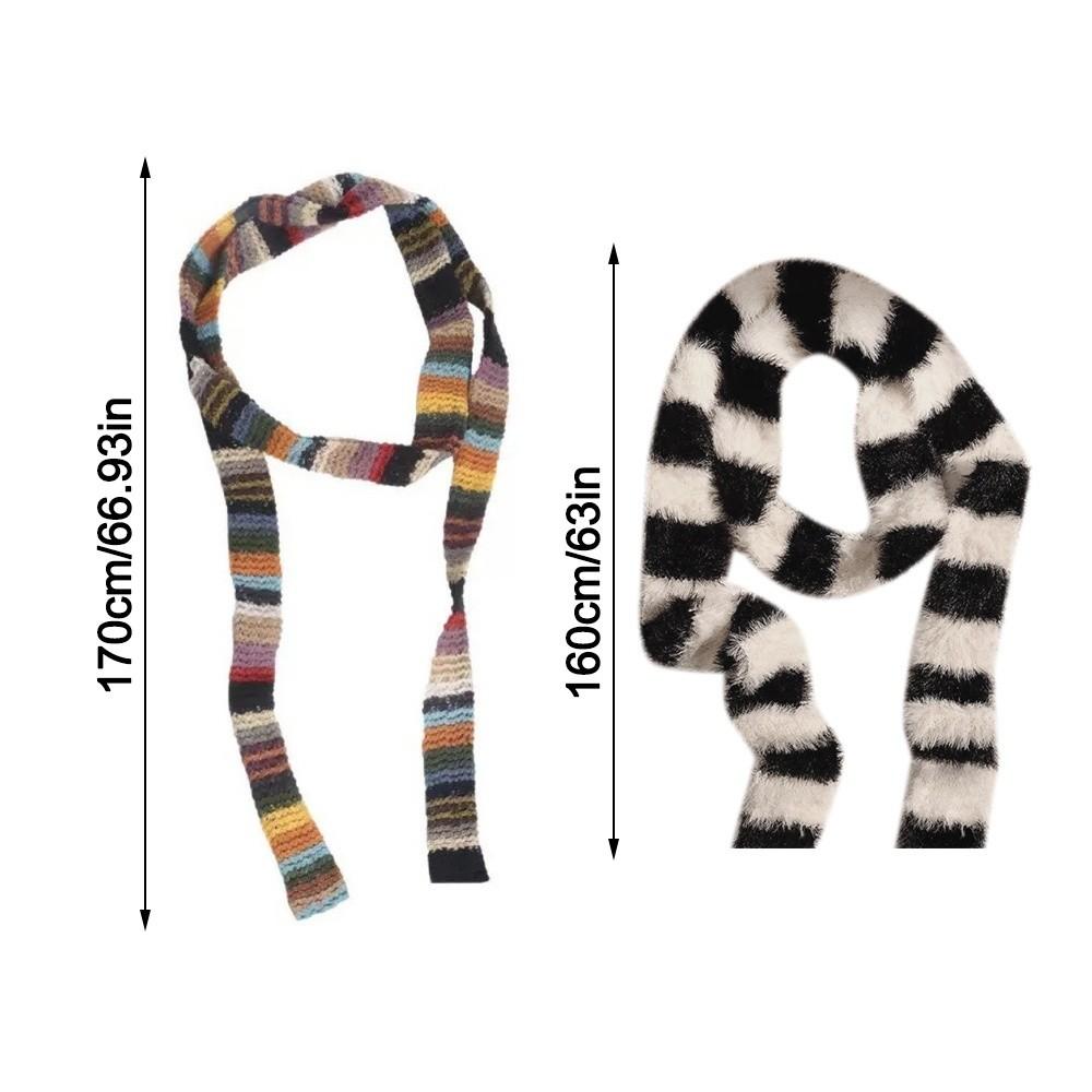 Y2k Aesthetic Colorful Striped Scarf Thin Skinny Belt Knitted Scarf Long Warm Fluffy Neckerchief Photo Props