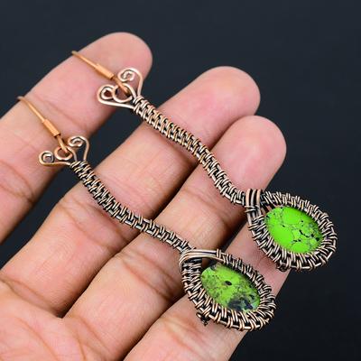 Natural Copper Green Turquoise Handmade Copper Wire Wrap Earring 3.66 V2Y71