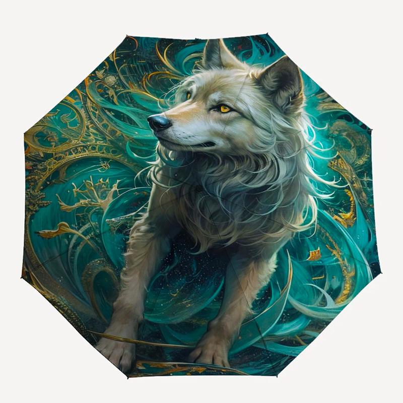 "Enchanted Wolf Fantasy Art Print Mystical Wildlife Decor"Umbrella, Portable 3-Fold Compact Umbrella for Men & Women ES5