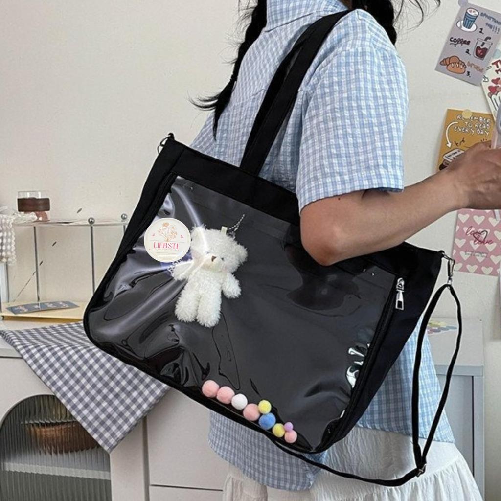 Cute Ita A4 Black and Decorative Space for Displaying Button Badges and Plush Clear PVC 28cm x [Liebste] Bag, Size, White, Toys, Tote/Shoulder Bag,