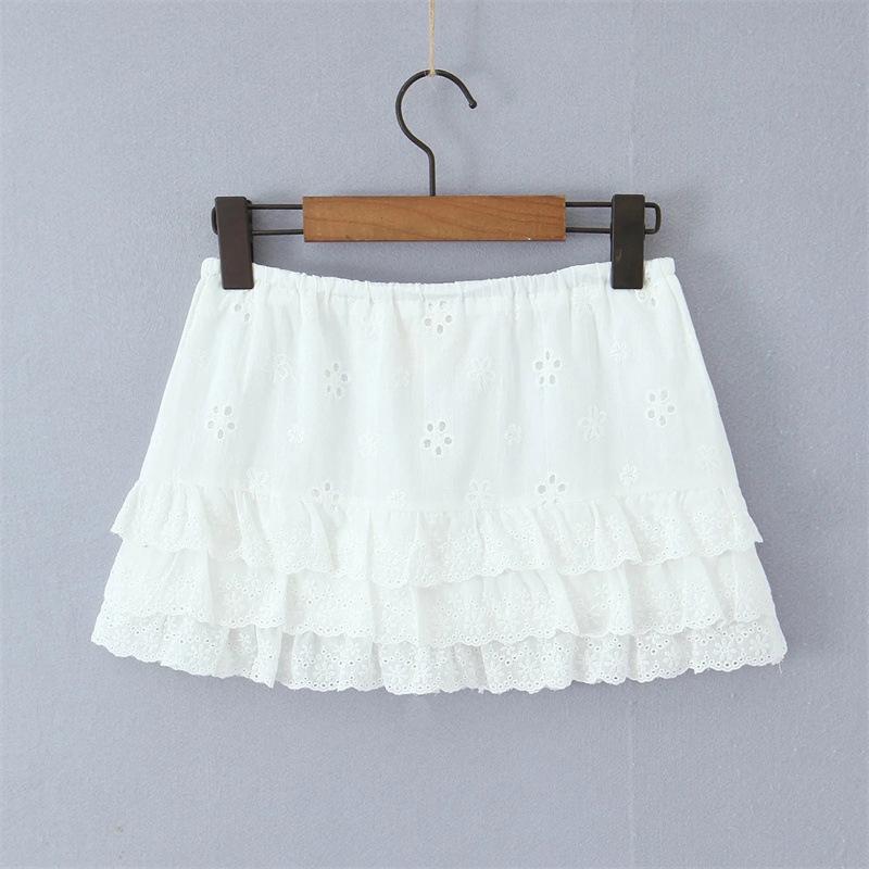 Women's Embroidered Lace Flutter Sleeve Top & Drawstring Cake Skirt Set
