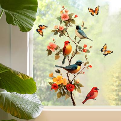 Pegatinas de Rama de Árbol Pájaro Mariposa Adhesivo para Ventana Calcomanía de Mariposa Decoración de Puerta de Vidrio Pegatina para Nevera de Casa Pegatina Electrostática