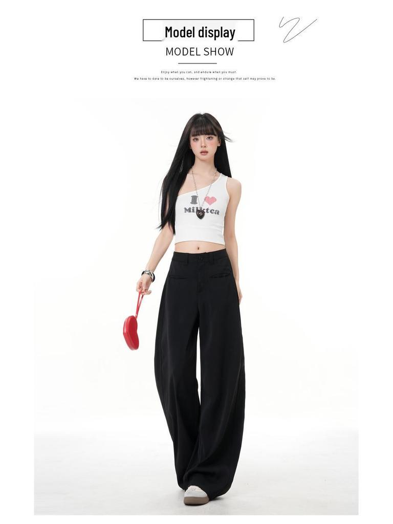 2026 Spring Women's Relaxed Wide-Leg Casual Pants: Loose, Versatile, Floor-Length Salt-Style Design