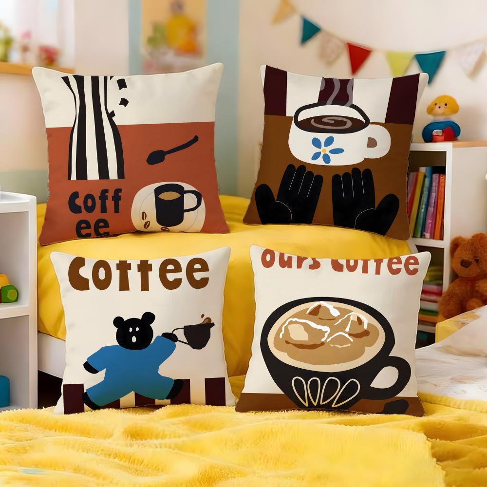 Warm Creative Coffee Illustration Cushion Cover Premium Soft Pillowcase SkinFriendly MultiPurpose for Home Office Travel