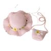 Small Daisy Straw Bag Cap Set Wide Brim Sun Hat Sunscreen Sunshade Hat  for 2-10 Years Girls