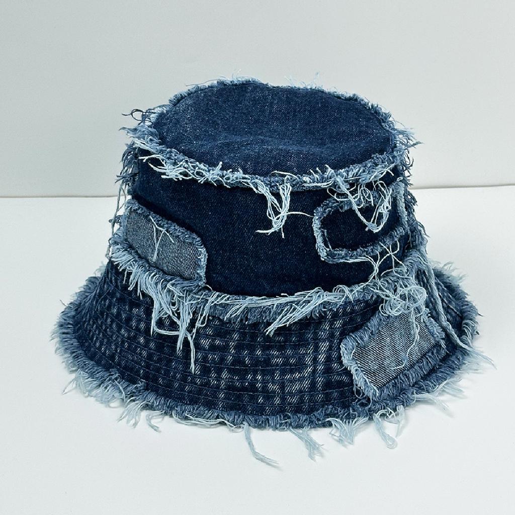2025 Summer Workwear-Style Patchwork Fisherman Hat, Japanese Men's Denim Fringe Hat