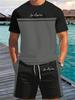 Summer Top Men's Letter 3D Print Short-Sleeve T-Shirt Stylish Mens Shorts Set Vacation Beach Casual T-Shirt 2-Piece