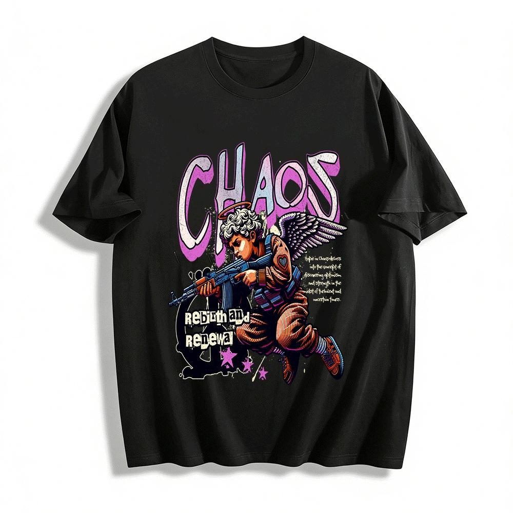

Chaos Rebirth Angel Warrior Print Street Trendy Casual Tee Pure cotton T-shirt XXS