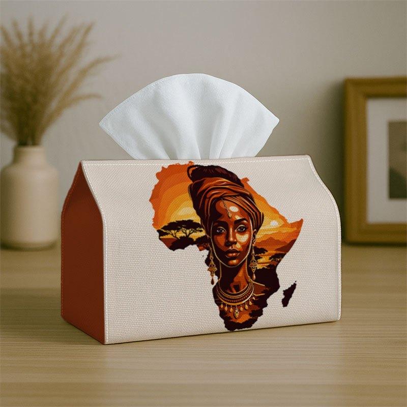 1pc, 2D Flat Printing, Female Portrait In Tribal Style Printed Tissue Box, Suitable for Bathrooms, Living Rooms, Bedrooms, Dressing Tables, Coffee Tab