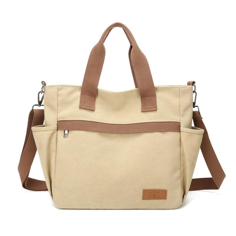 Canvas Tote Bag With Multiple Pockets For Daily Casual Use Womens Large Capacity