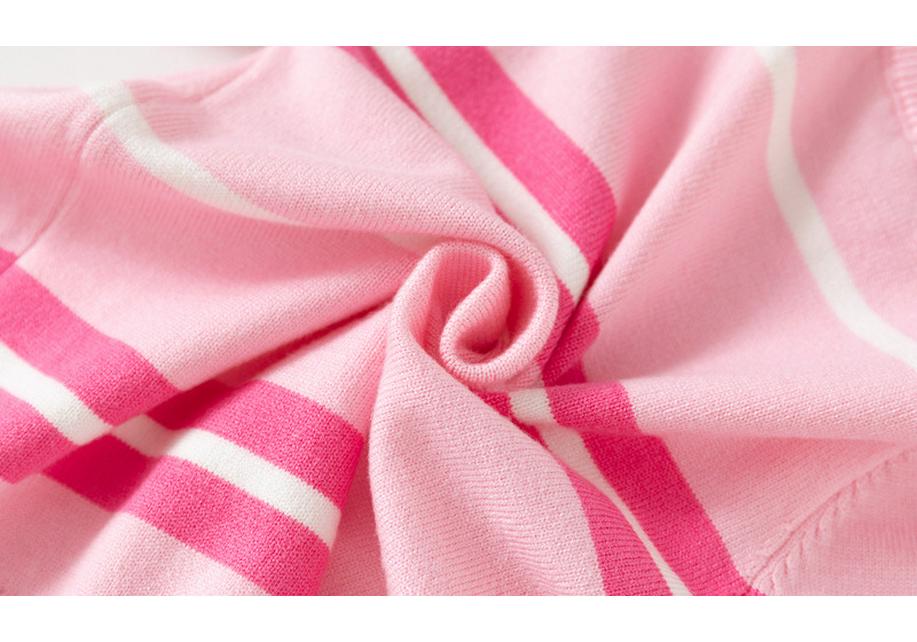 2026 Autumn Kids' Pink Striped Knit Cardigan – Girls' Single-Breasted Sweater