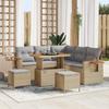 vidaXL 8-piece Garden Lounge Set with Beige Cushions Poly Rattan Acacia 3363177