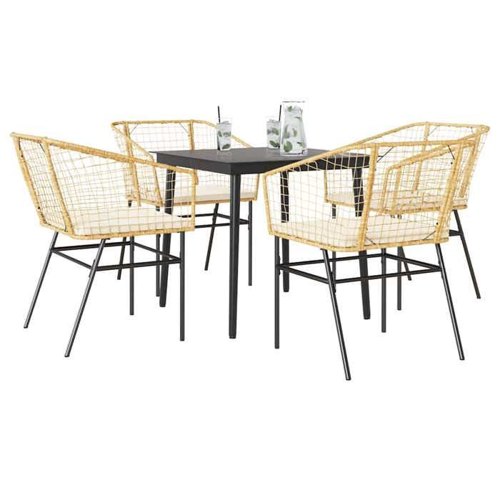 VidaXL Garden Dining Set Cushions 5pcs Brown Poly Rattan Glass 3334507