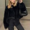 Women's Fashionable Warm Long Sleeve Solid-Color Furry Coat