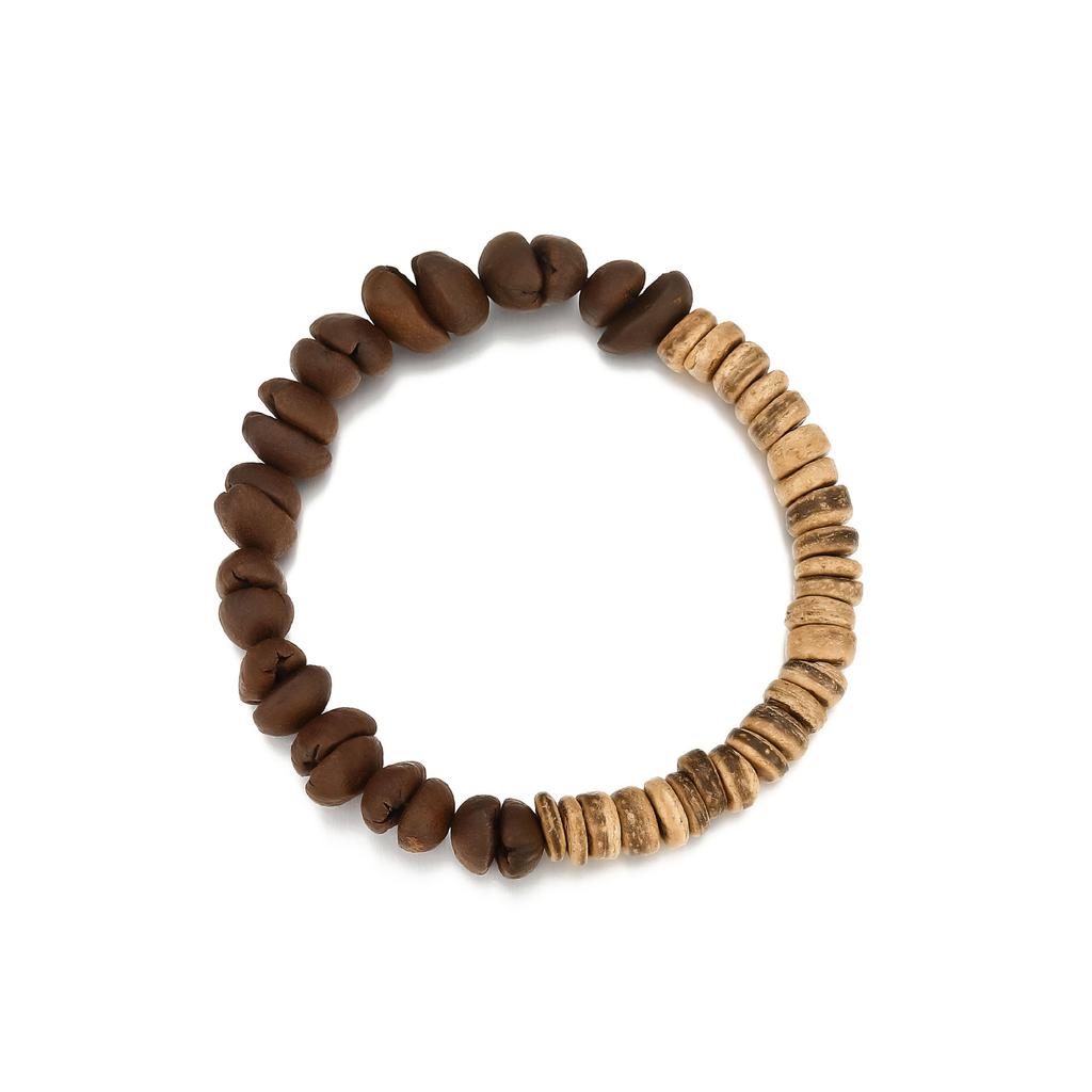 Elastic Bracelet, Retro Niche Coconut Flake Wood Splicing Woven Bracelet Women'S Bracelet