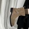 Korean Version of Maillard Leather Matte Round Head Thick Heel Wide Tube Belt Buckle Martin Boots Women's Autumn and Winter Cowboy Boots Short Boots