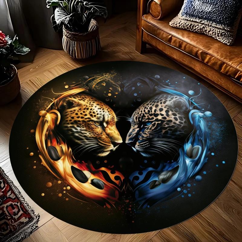 Yin Yang Dragon and Phoenix Printed Round Carpets for Home Living Room Rug Bedroom Decor Rug Non Slip Washable Flannel Floor Mat