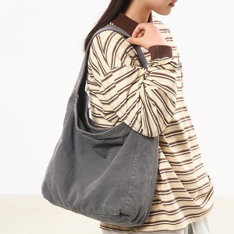 Washed Canvas Bag Lazy Wind Drooping Tote Bag Women's Literary Class Bag Mailman Bag Casual Shoulder Bag Men's
